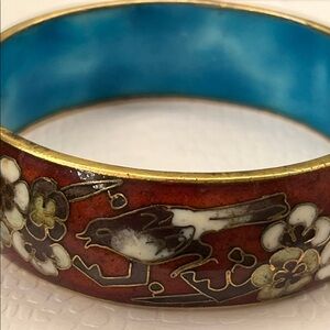 Thick Cloisonné Bangle Birds and Flowers